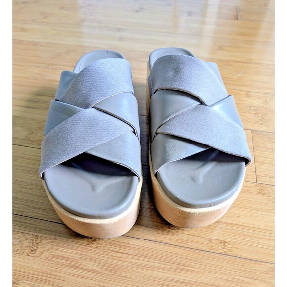 Lucky Brand Womens Sz 9 Platform Wedge Leather Woven Sandals Dikona Beige Taupe - Picture 5 of 8